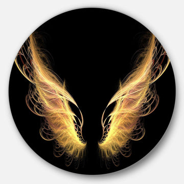 Golden Angel Wings on Black - Abstract Circle Metal Wall Art